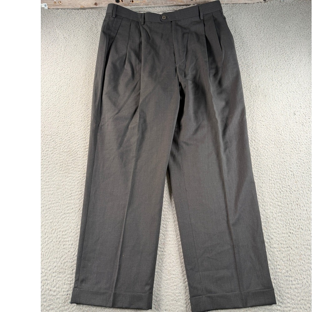Zanella Bennett Dress Pants Men 35x28 Charcoal Pleated Wool Cuffed